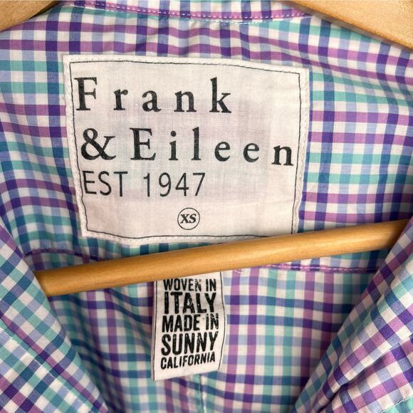 Frank & Eileen Barry Purple Blue Check Plaid Button Down Shirt XS USA Made - Picture 2 of 6